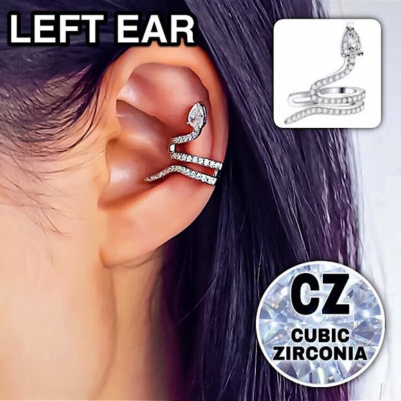 Jewelry - ⚜️[𝟯𝟬%𝗢𝗙𝗙|𝗯𝘂𝗻𝗱𝗹𝗲𝘀 𝟯+]⚜️CZ Rhodium Snake Cuff Earring NEW